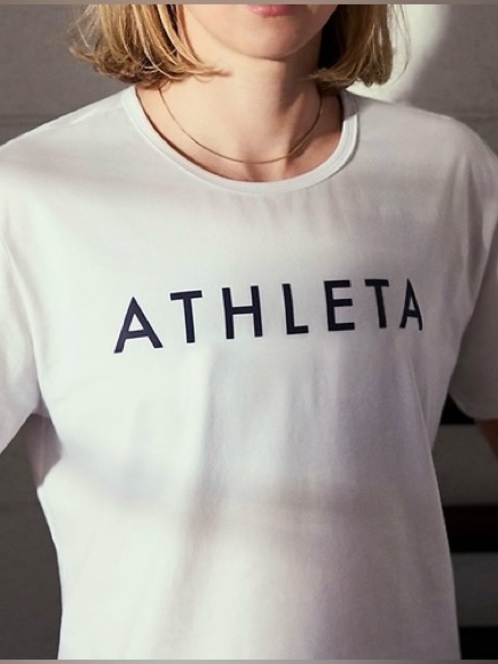 Athleta White Tee with Navy Logo